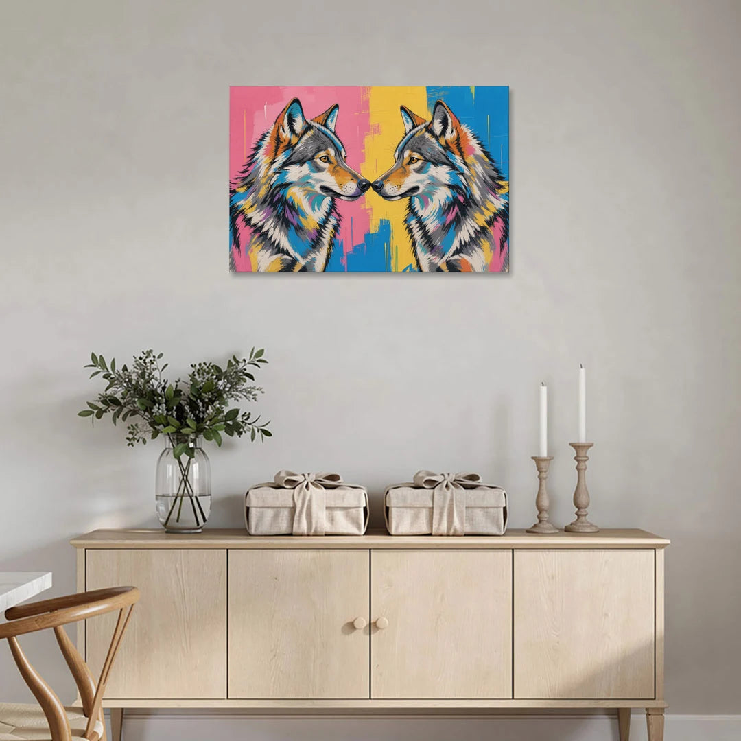Wolf Art Prints Nose to Nose Greeting - Canvas Wall Art - Coffee Table - 36x24
