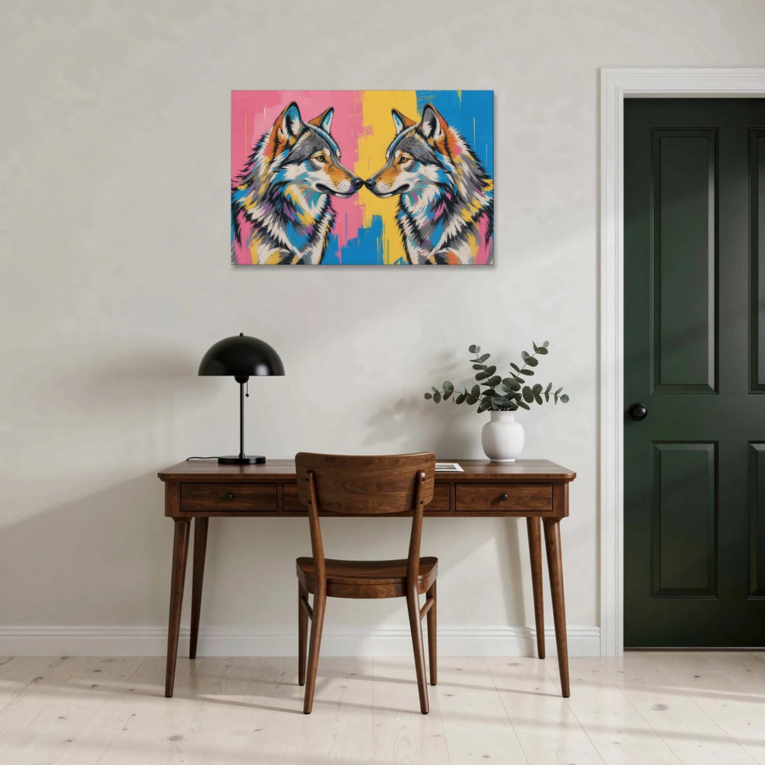 Wolf Art Prints Nose to Nose Greeting - Canvas Wall Art - Office - 36x24