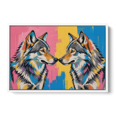 Wolf Art Prints Nose to Nose Greeting - White Framed Canvas Wall Art - Front