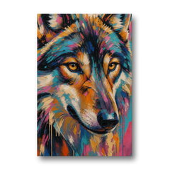 Wolf Eyes Painting in Amber and Teal - Canvas Wall Art - Front