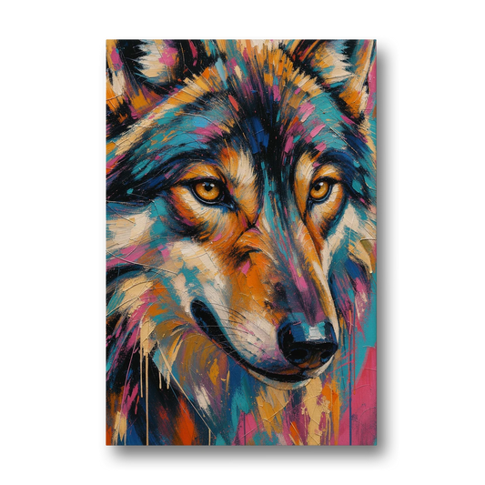 Wolf Eyes Painting in Amber and Teal - Canvas Wall Art - Front