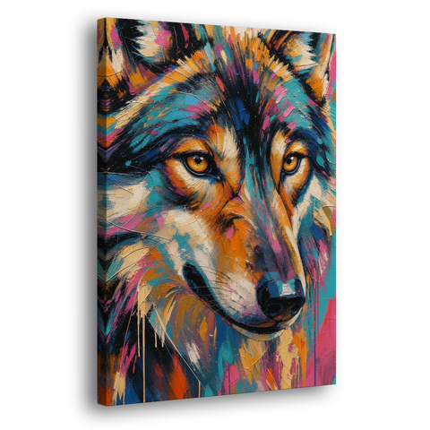 Wolf Eyes Painting in Amber and Teal - Canvas Wall Art - Side