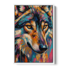 Wolf Eyes Painting in Amber and Teal - White Framed Canvas Wall Art - Front
