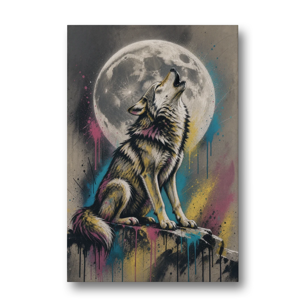 Wolf Howling at the Moon - Canvas Wall Art - Front