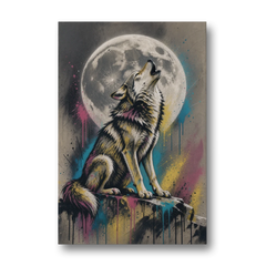 Street Art Wolf Howling at the Moon - Canvas Wall Art - Front