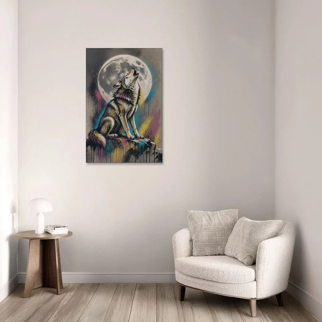 Wolf Howling at the Moon - Canvas Wall Art - Sofa - 24x36