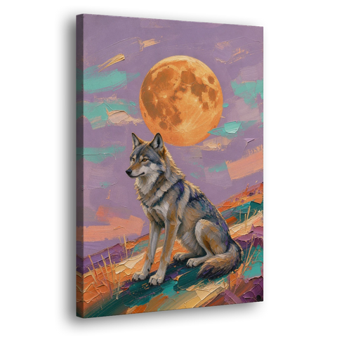 Wolf Moon Painting at Violet Dusk - Canvas Wall Art