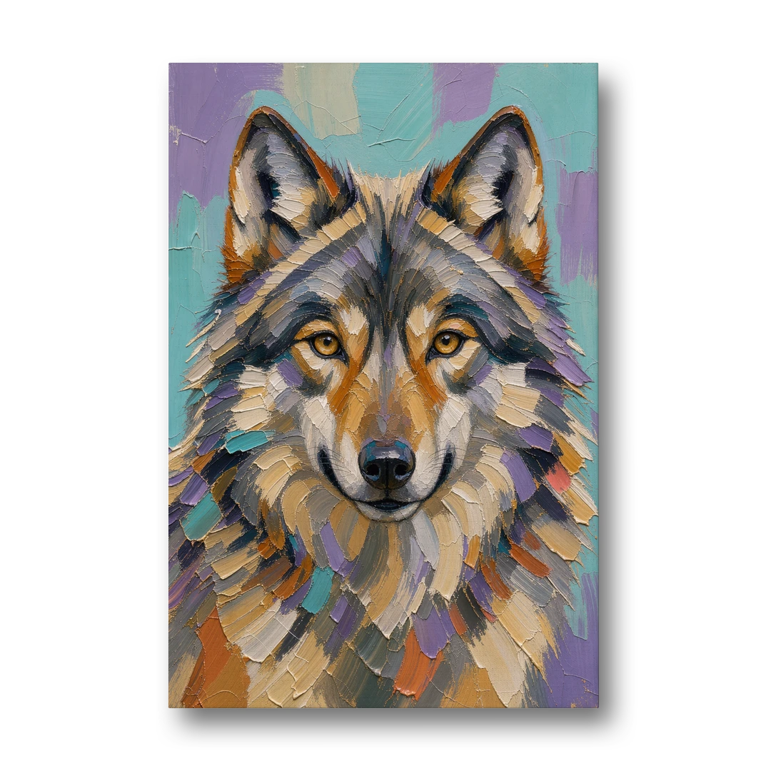 Wolf Portrait Painting in Knife-Cut Pastels - Canvas Wall Art - Front