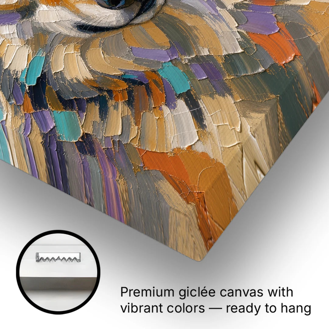Wolf Portrait Painting in Knife-Cut Pastels - Canvas Wall Art - Gallery Wrap Corner