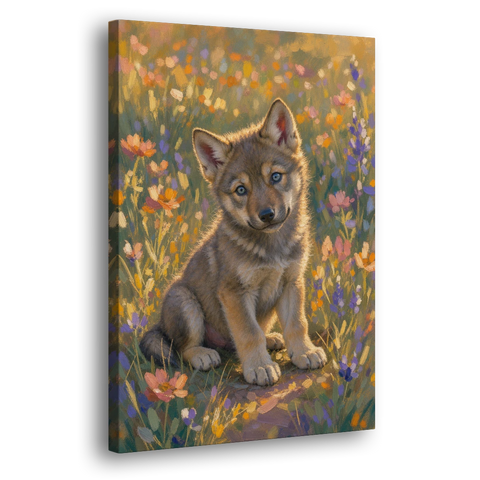Wolf Pup Painting with a Curious Tilt - Canvas Wall Art