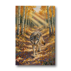 Wolf in Forest Painting on the Aspen Trail - Canvas Wall Art - Front