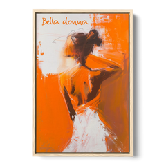 Woman Painting in Bold Orange Strokes - Oak Framed Canvas Wall Art - Front