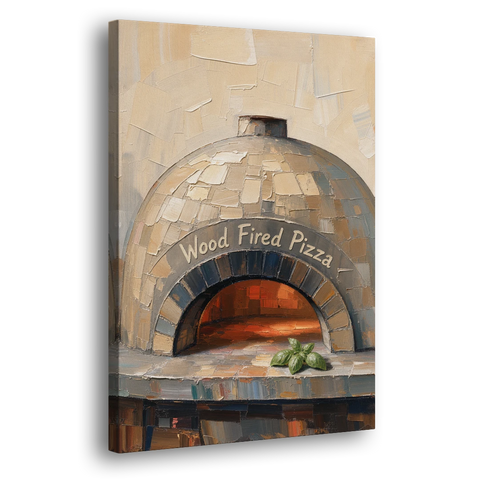 Wood Fired Pizza Oven with Glowing Brick Arch - Canvas Wall Art - Side