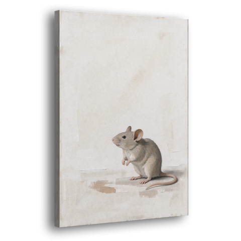 Wood Mouse Sitting Up for a Cream Nursery - Canvas Wall Art - Side