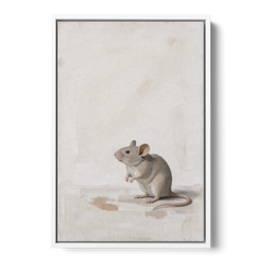 Wood Mouse Sitting Up for a Cream Nursery - White Framed Canvas Wall Art - Front