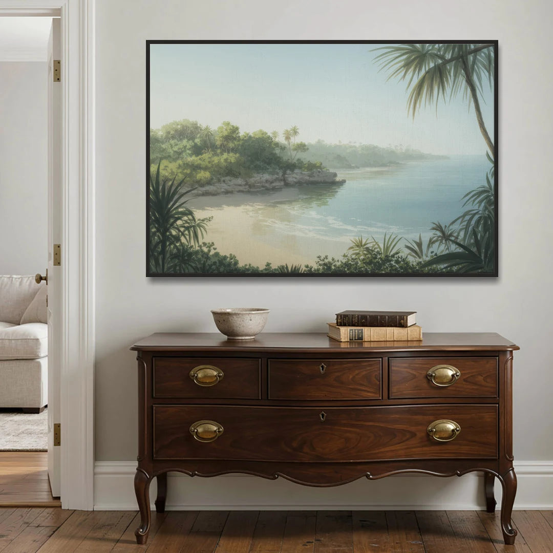 Xcaret Shoreline - Black Framed Canvas Wall Art - Coffee Table - 60x40