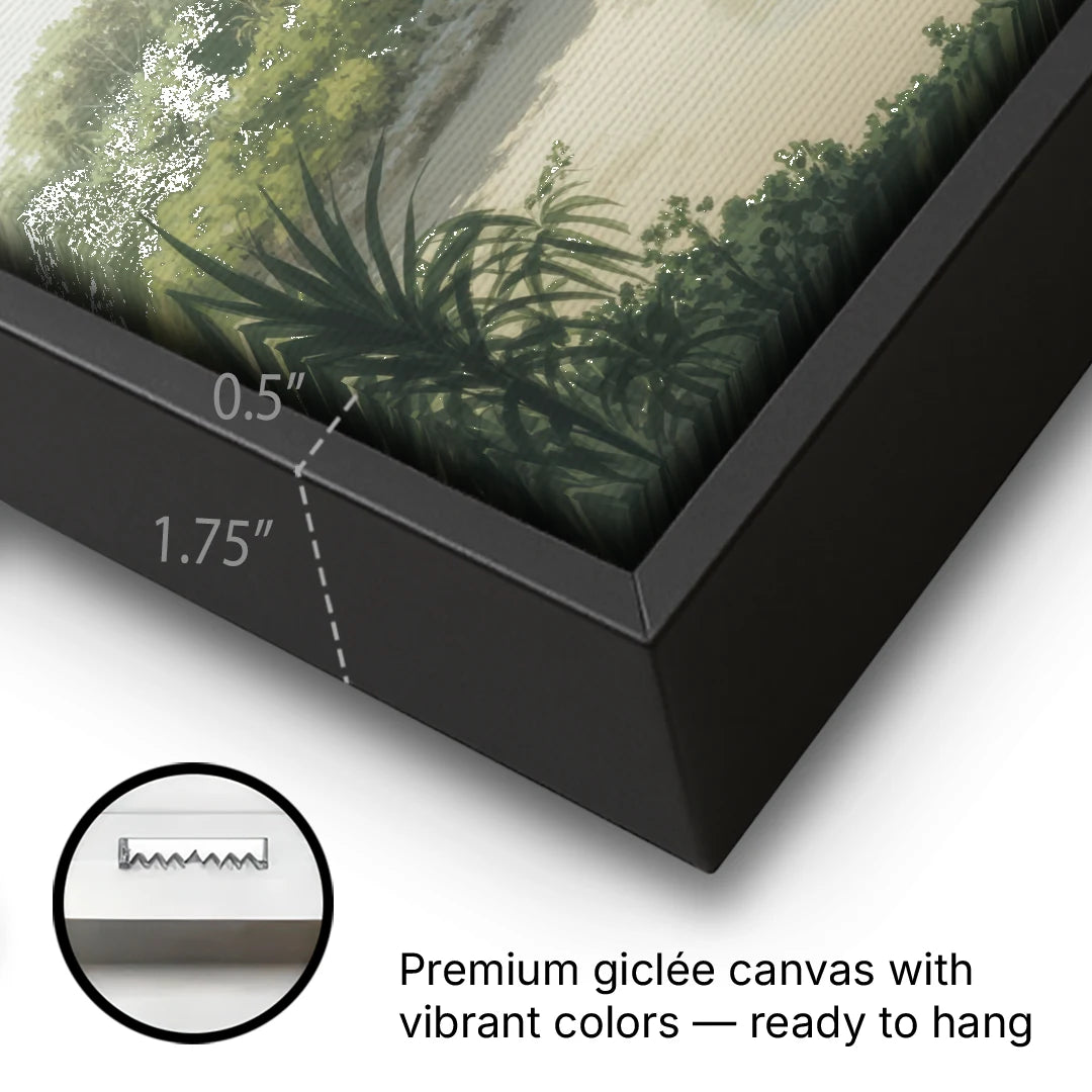 Xcaret Shoreline - Black Framed Canvas Wall Art - Gallery Wrap Corner