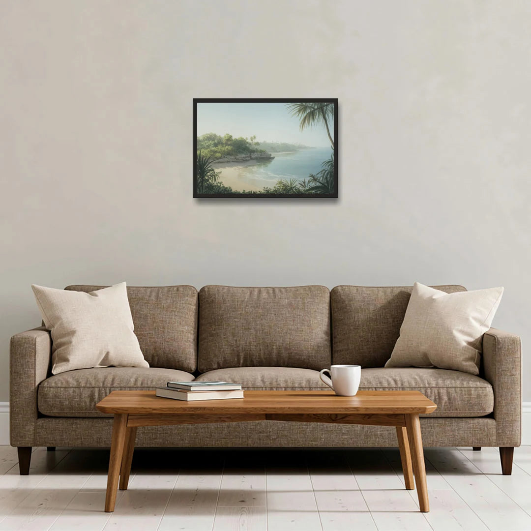 Xcaret Shoreline - Black Framed Canvas Wall Art - Sofa - 24x16