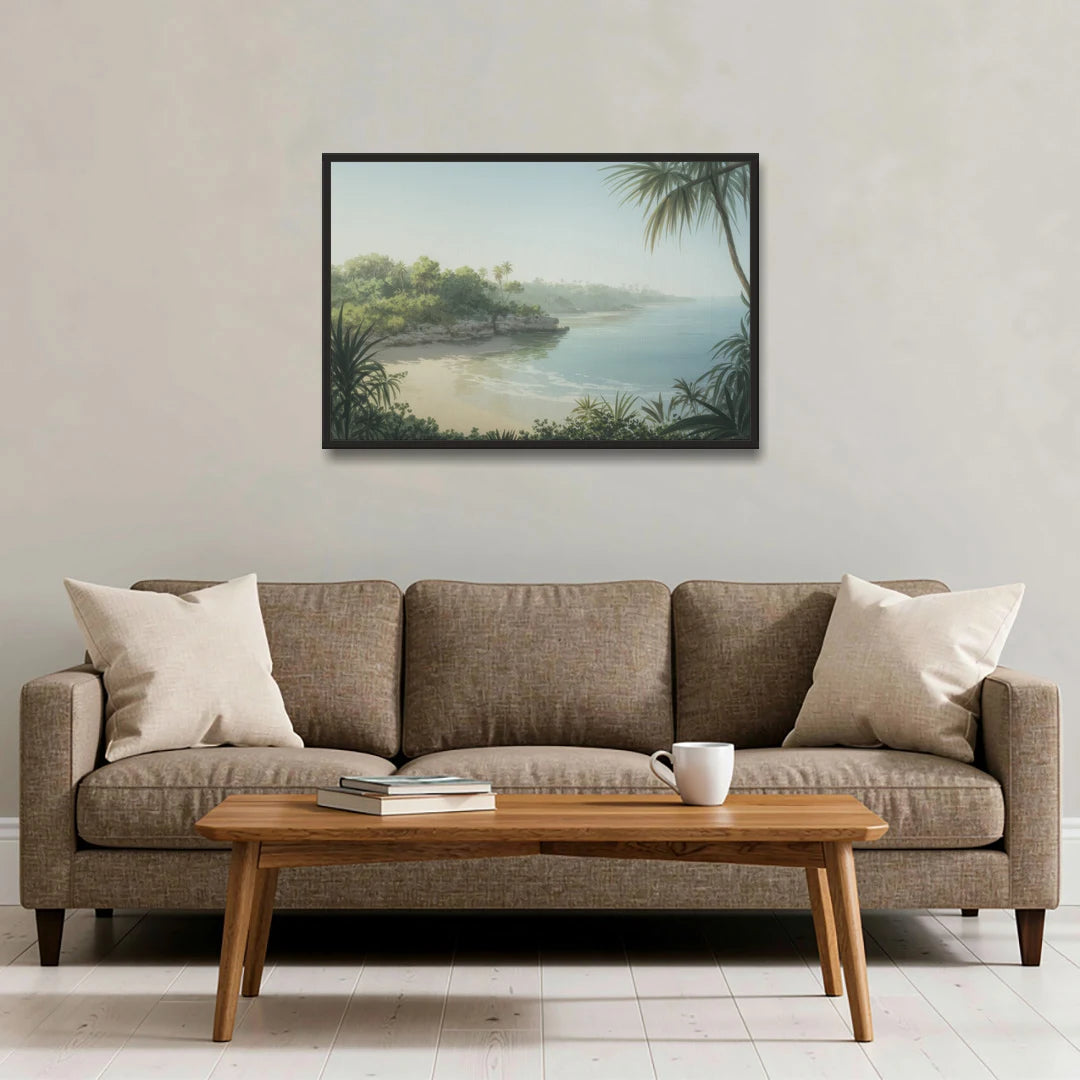 Xcaret Shoreline - Black Framed Canvas Wall Art - Sofa - 36x24