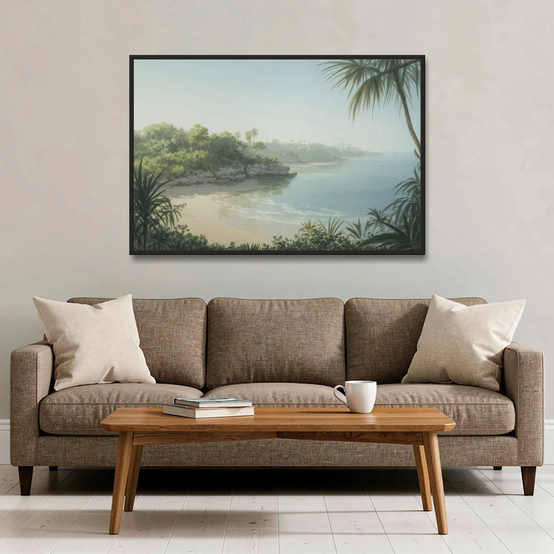 Xcaret Shoreline - Black Framed Canvas Wall Art - Sofa - 48x32
