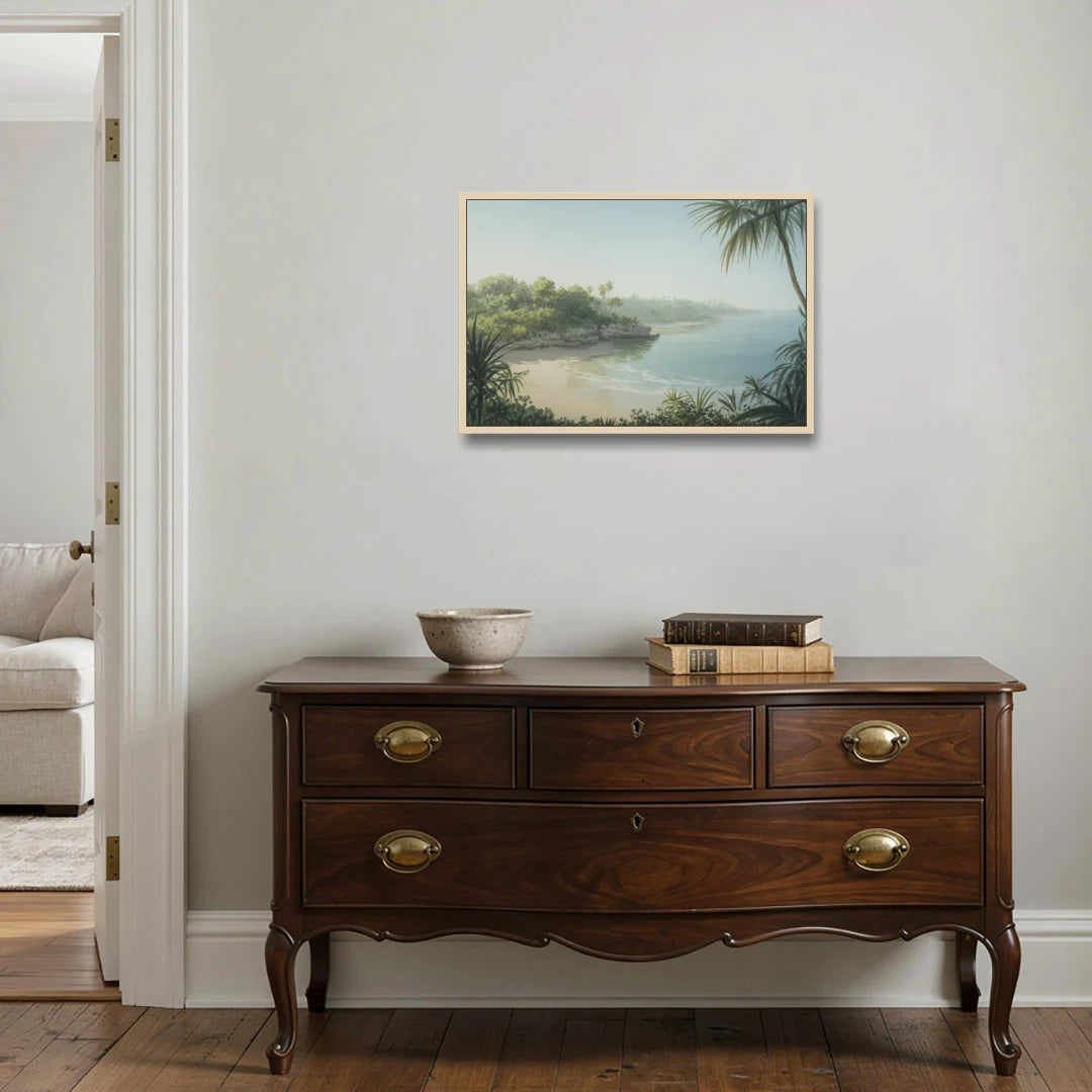 Xcaret Shoreline - Oak Framed Canvas Wall Art - Coffee Table - 30x20