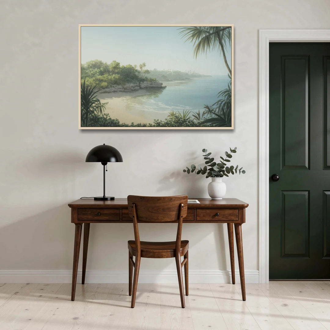 Xcaret Shoreline - Oak Framed Canvas Wall Art - Office - 48x32