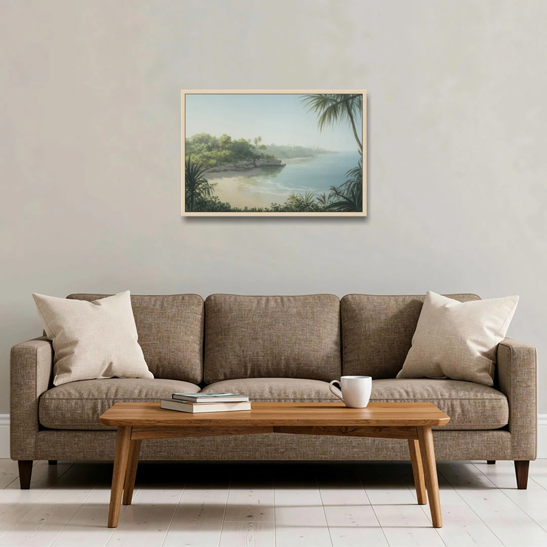 Xcaret Shoreline - Oak Framed Canvas Wall Art - Sofa - 30x20