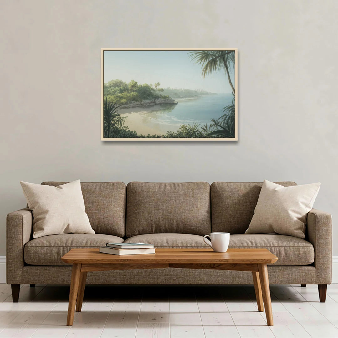 Xcaret Shoreline - Oak Framed Canvas Wall Art - Sofa - 36x24