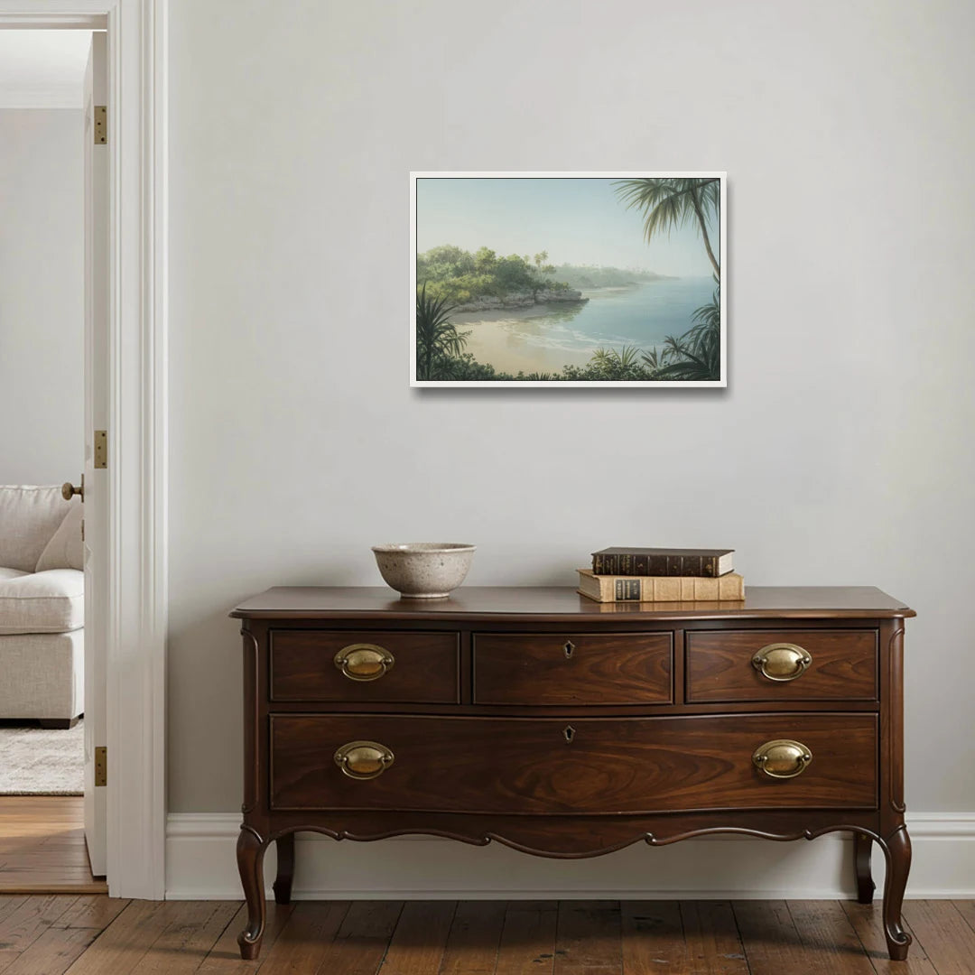 Xcaret Shoreline - White Framed Canvas Wall Art - Coffee Table - 30x20