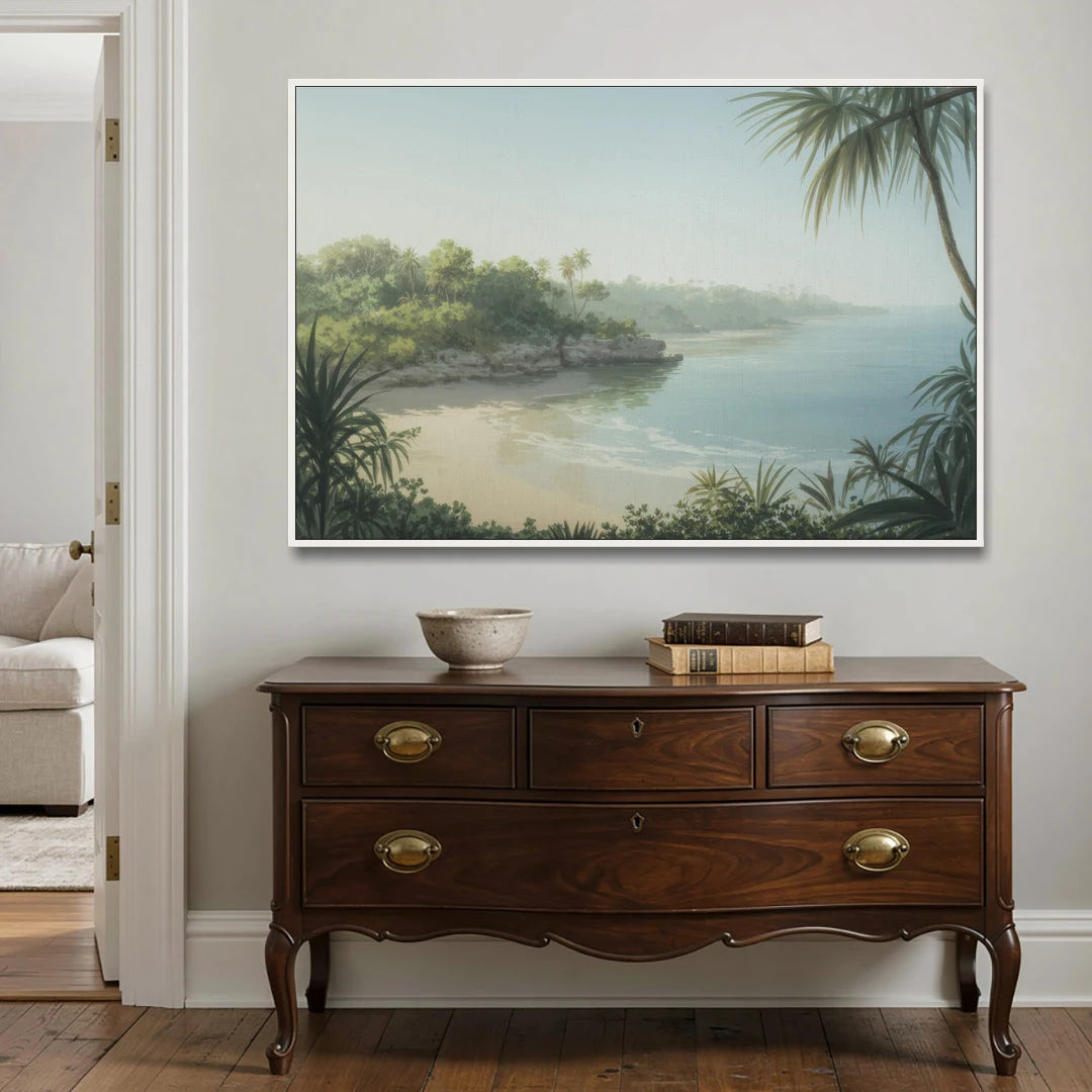 Xcaret Shoreline - White Framed Canvas Wall Art - Coffee Table - 60x40