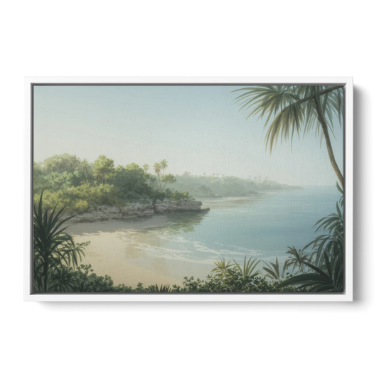 Xcaret Shoreline - White Framed Canvas Wall Art - Front