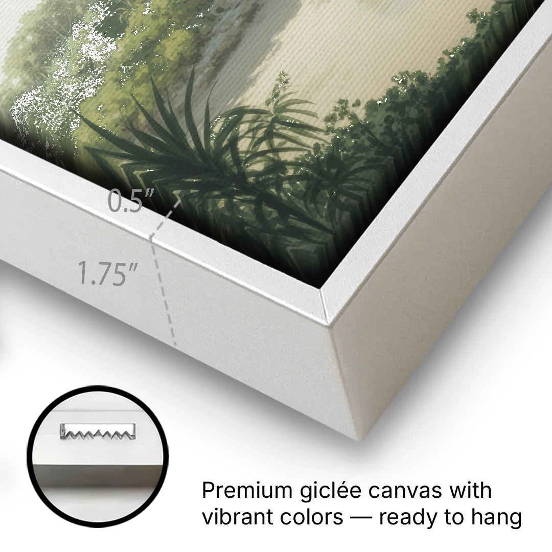 Xcaret Shoreline - White Framed Canvas Wall Art - Gallery Wrap Corner