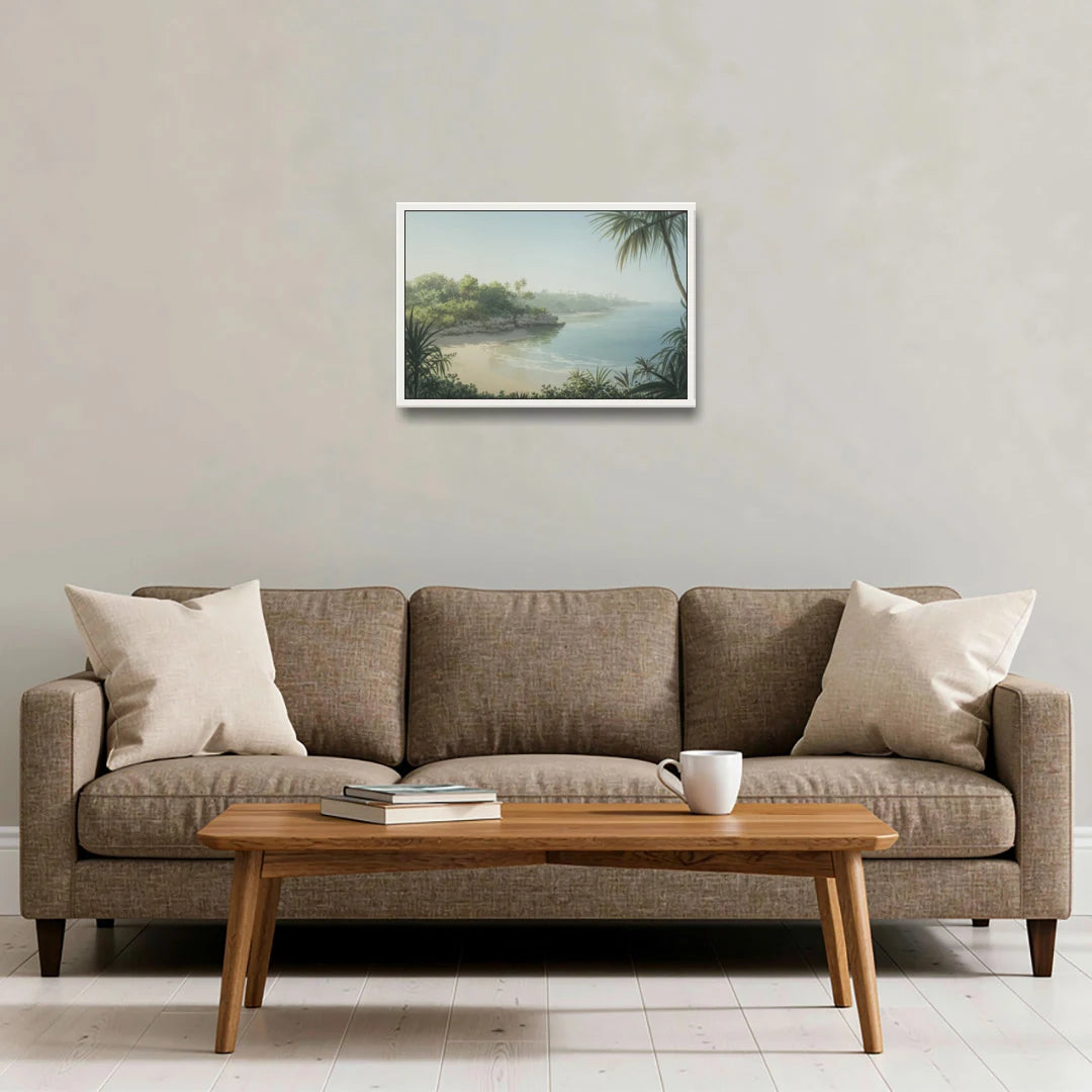 Xcaret Shoreline - White Framed Canvas Wall Art - Sofa - 24x16