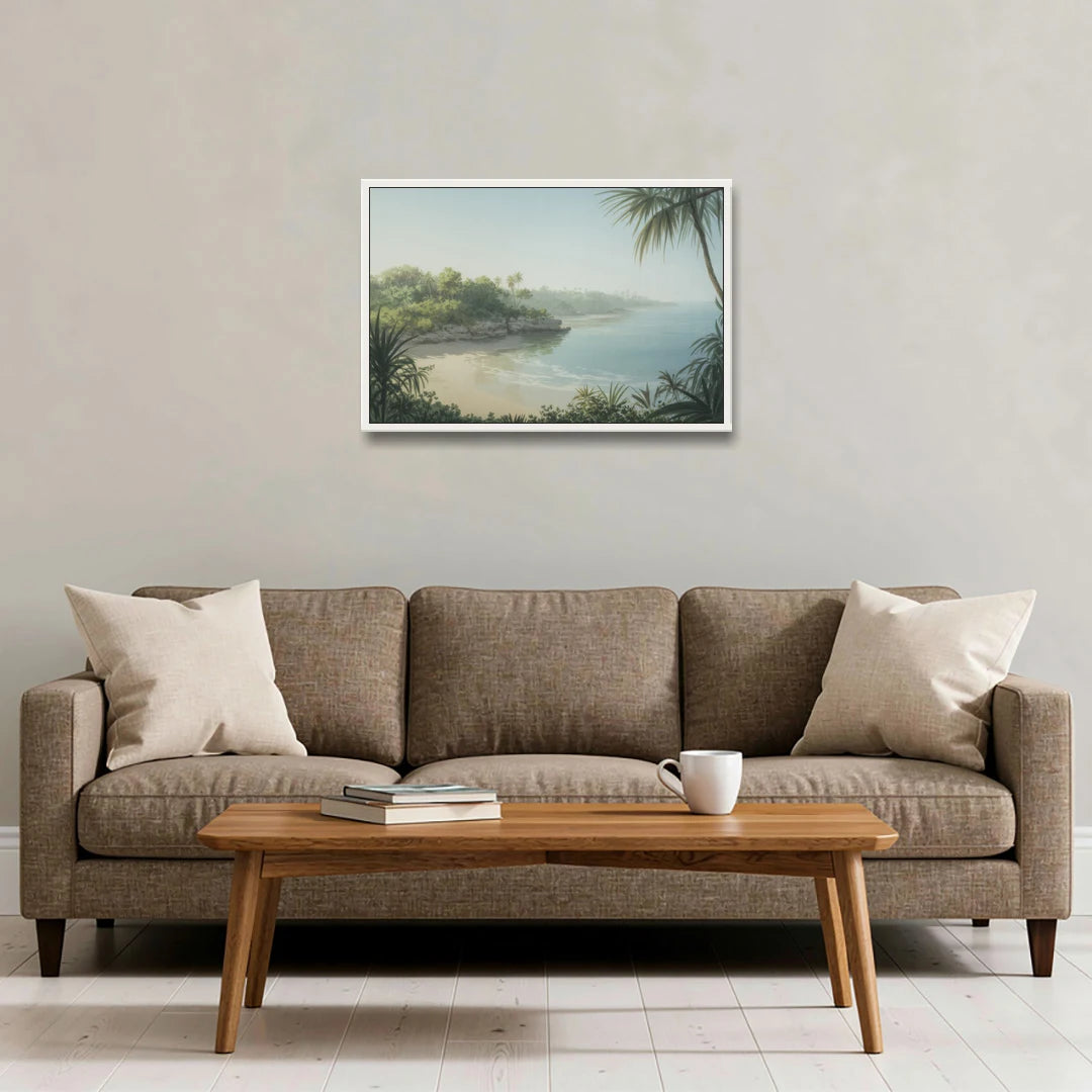 Xcaret Shoreline - White Framed Canvas Wall Art - Sofa - 30x20