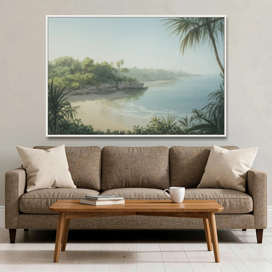 Xcaret Shoreline - White Framed Canvas Wall Art - Sofa - 60x40