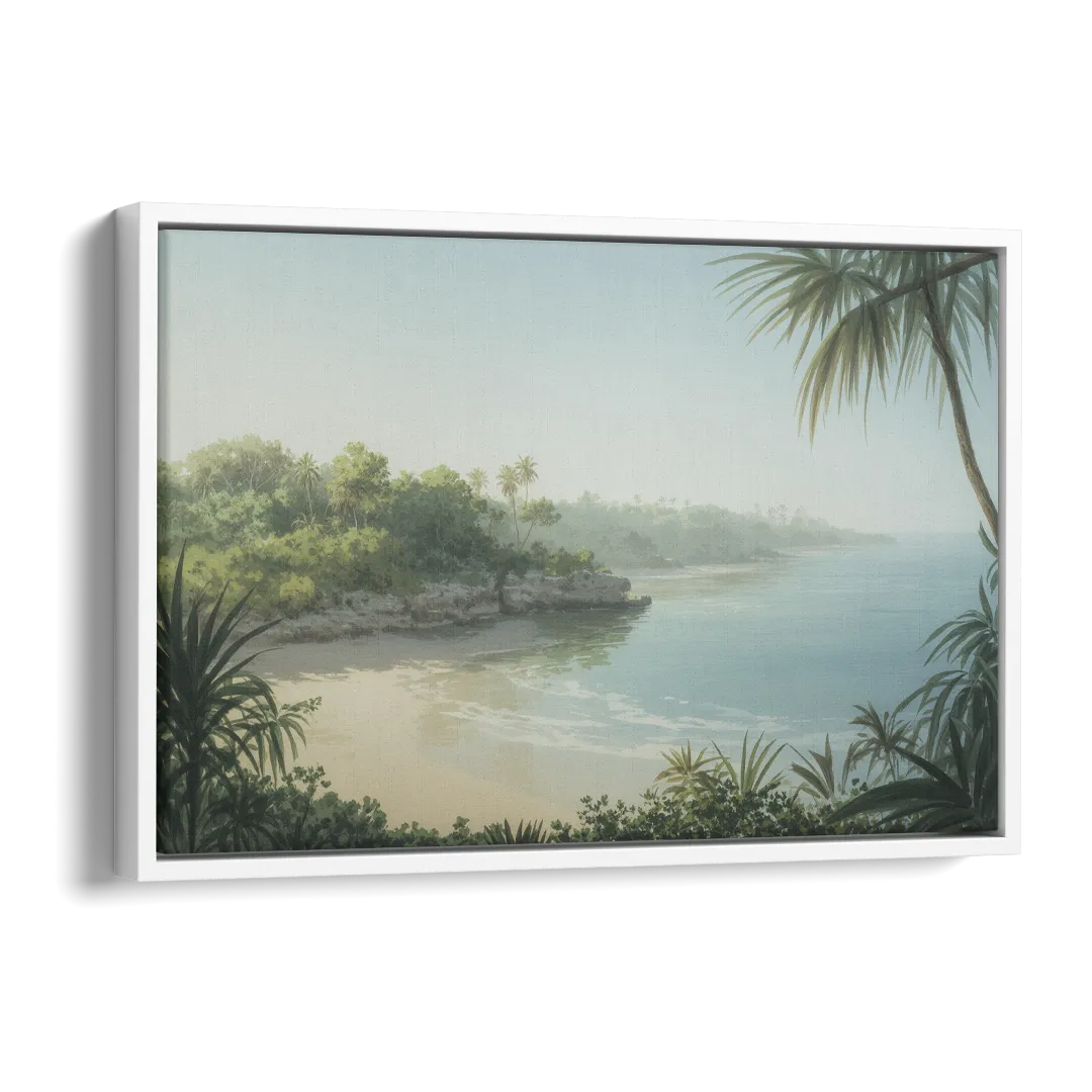 Xcaret Shoreline Side - White Canvas Wall Art
