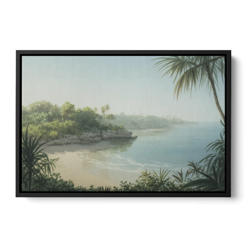 Xcaret Shoreline Front - Black Canvas Wall Art