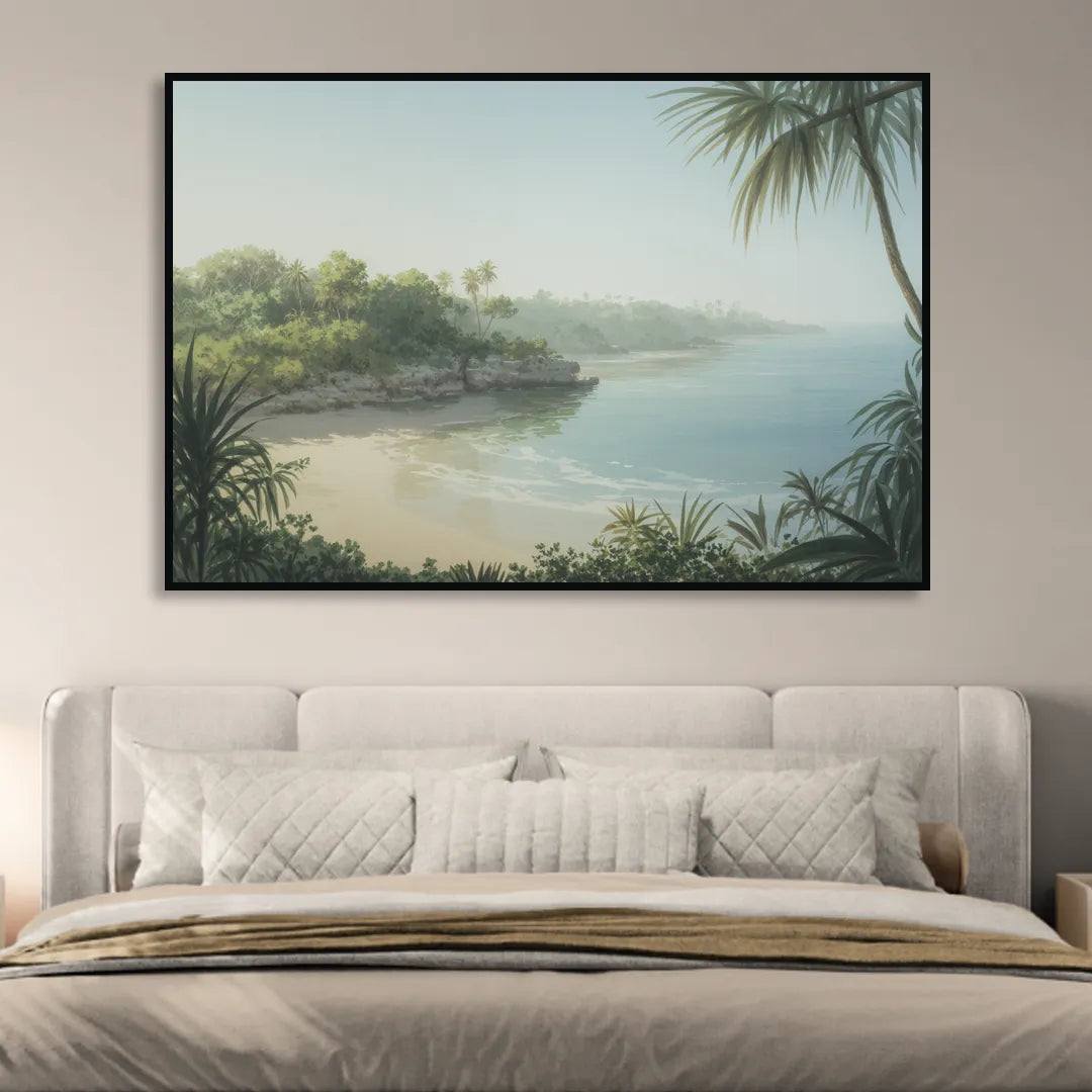 Xcaret Shoreline Sitting Room - Black Canvas Wall Art