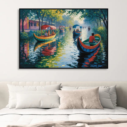Xochimilco Canals Sitting Room - Black Canvas Wall Art
