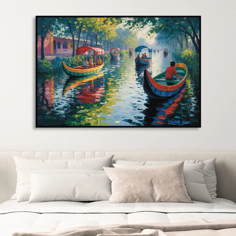Xochimilco Canals Sitting Room - Black Canvas Wall Art
