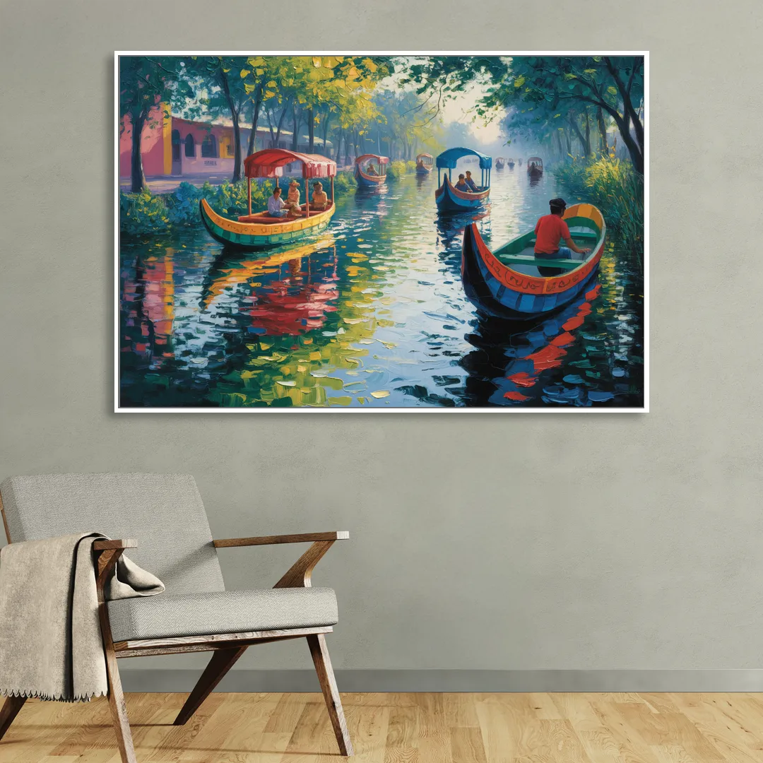 Xochimilco Canals Living Room - White Canvas Wall Art