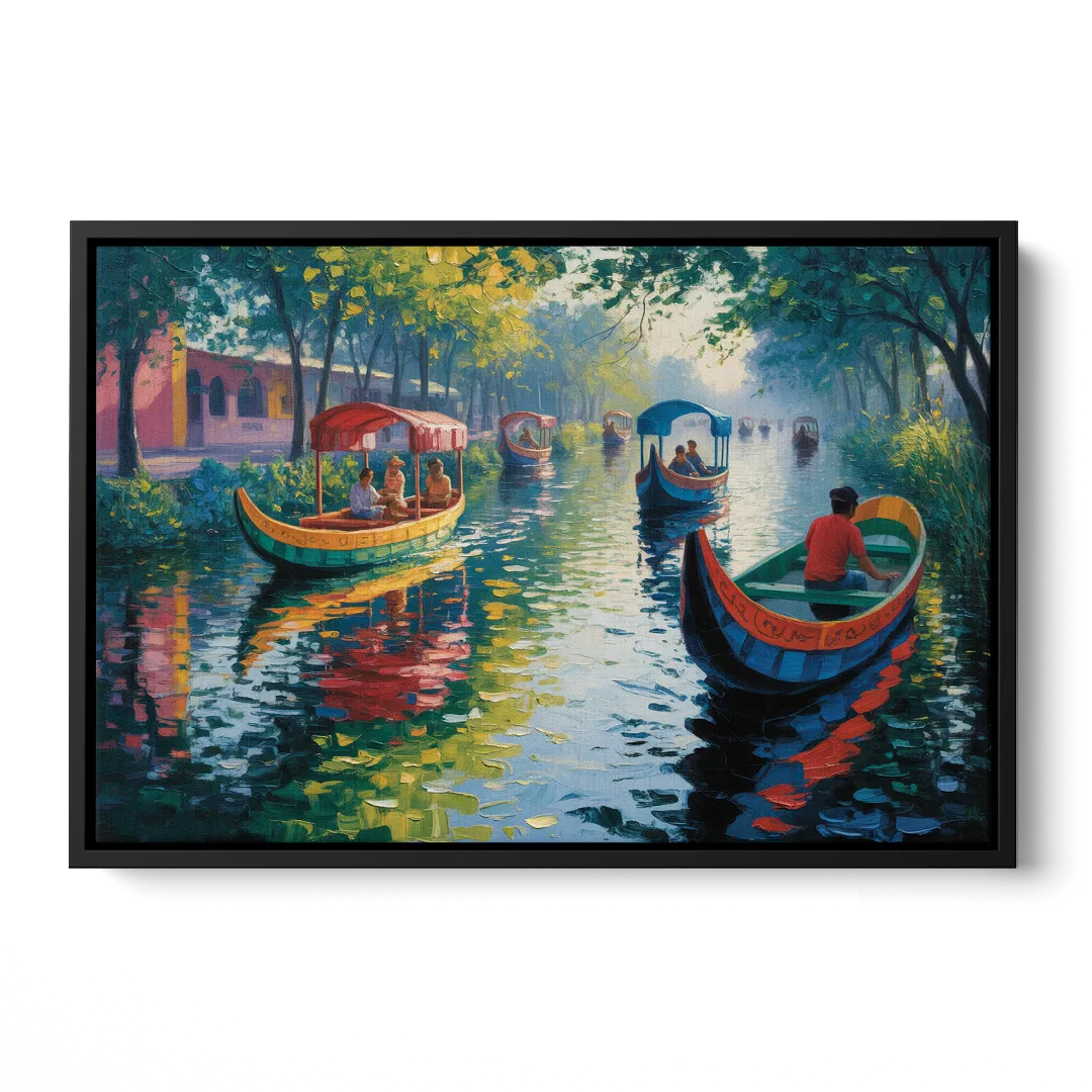 Xochimilco Canals Front - Black Canvas Wall Art