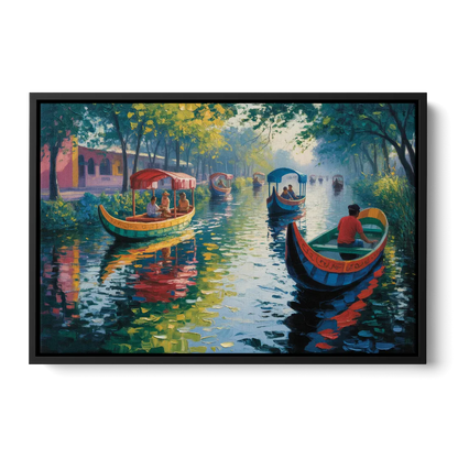 Xochimilco Canals Front - Black Canvas Wall Art