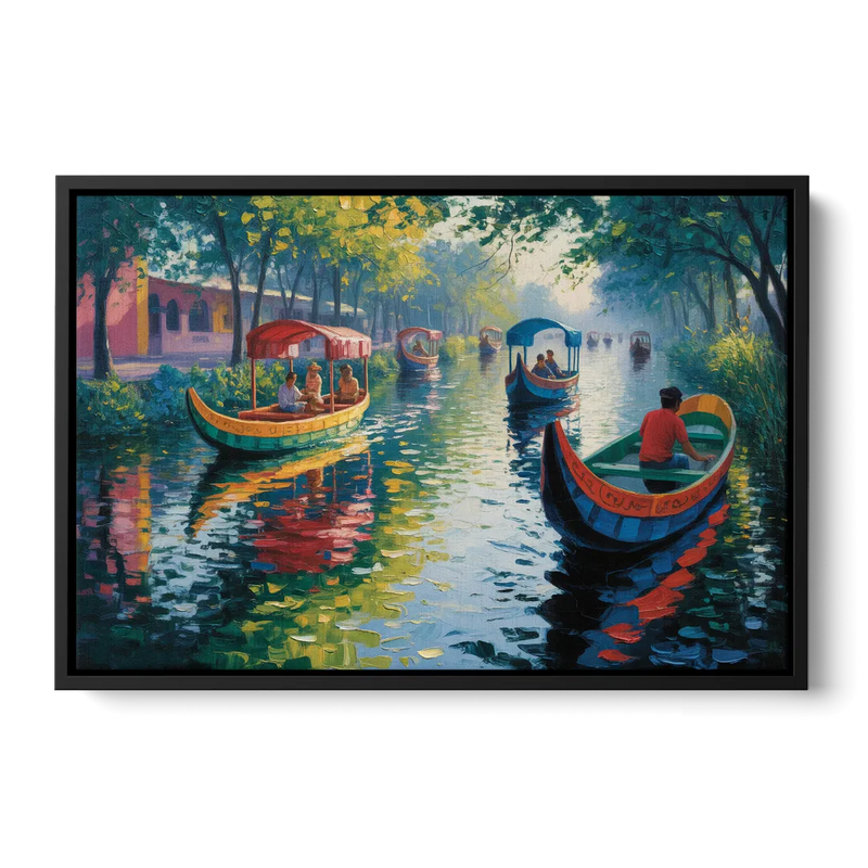 Xochimilco Canals Front - Black Canvas Wall Art