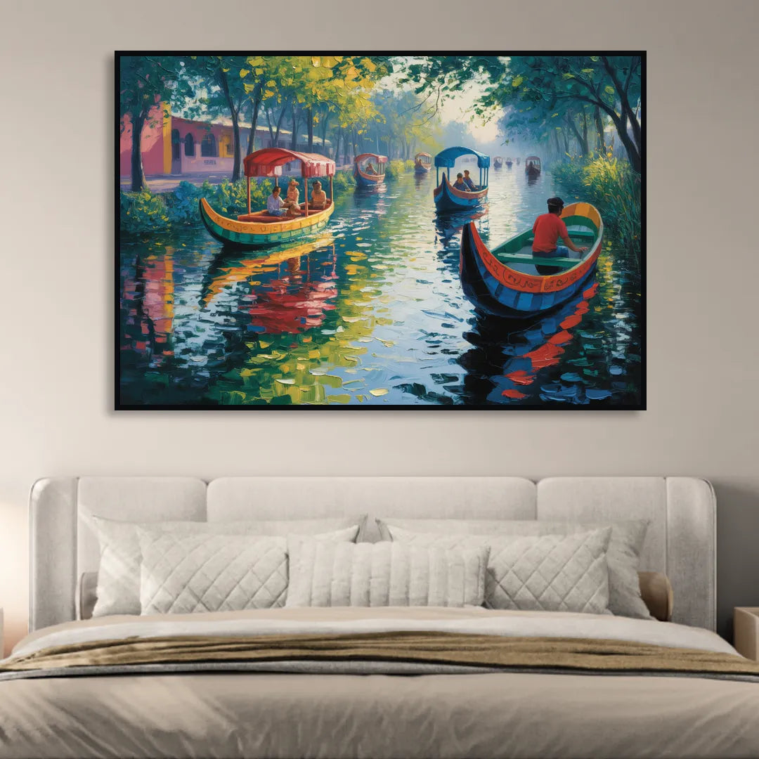 Xochimilco Canals Living Room - Black Canvas Wall Art