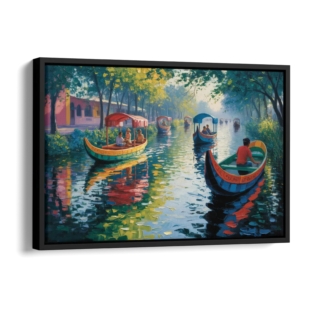 Xochimilco Canals Side - Black Canvas Wall Art
