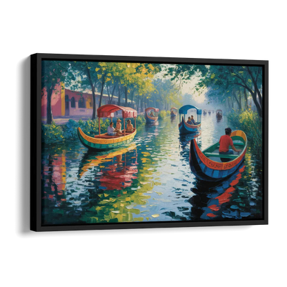 Xochimilco Canals Side - Black Canvas Wall Art