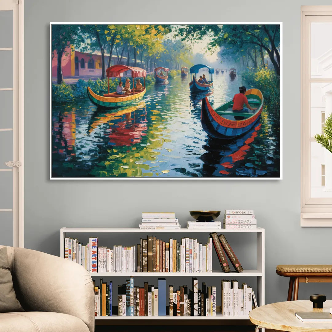 Xochimilco Canals Sitting Room - White Canvas Wall Art