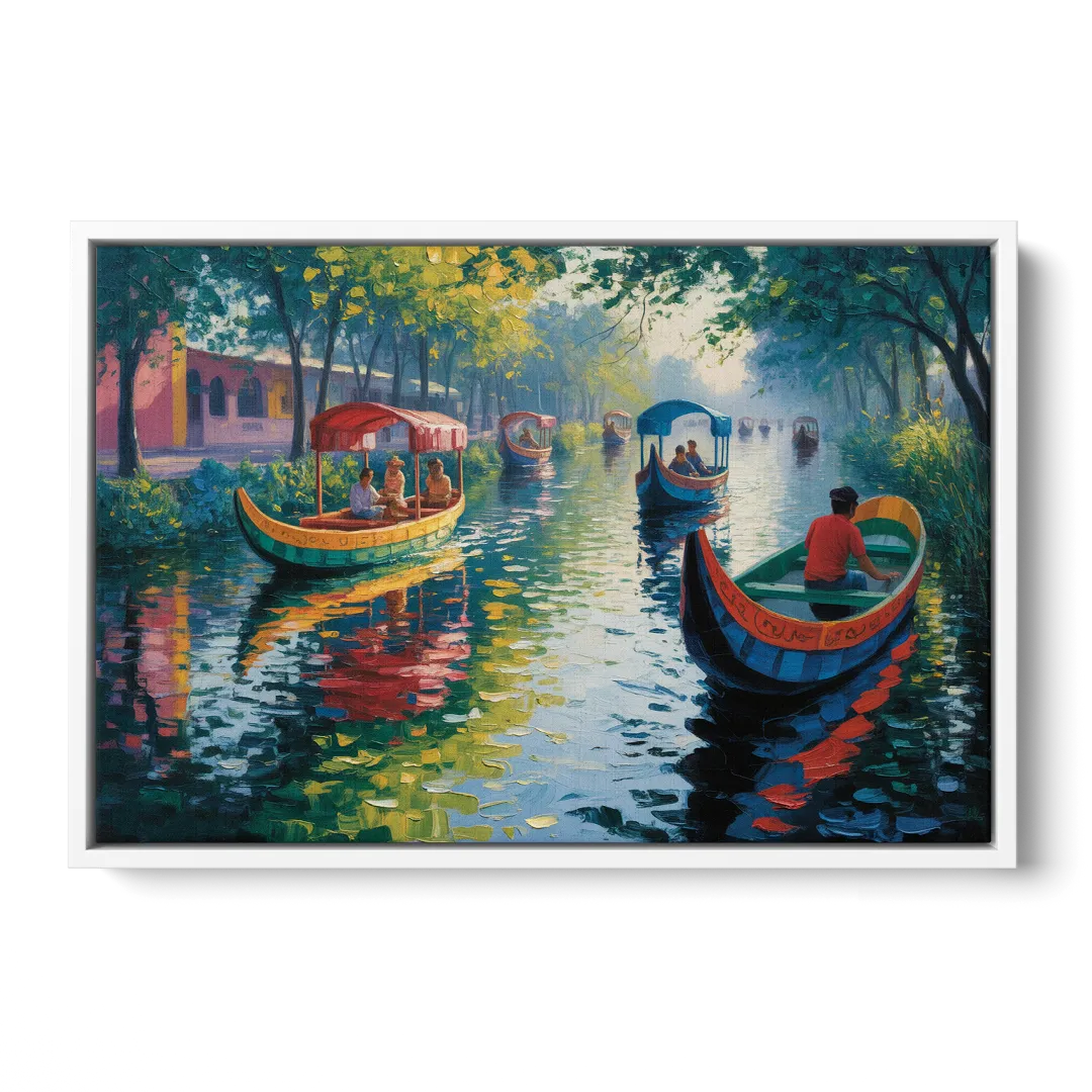 Xochimilco Canals Front - White Canvas Wall Art