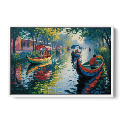 Xochimilco Canals Front - White Canvas Wall Art